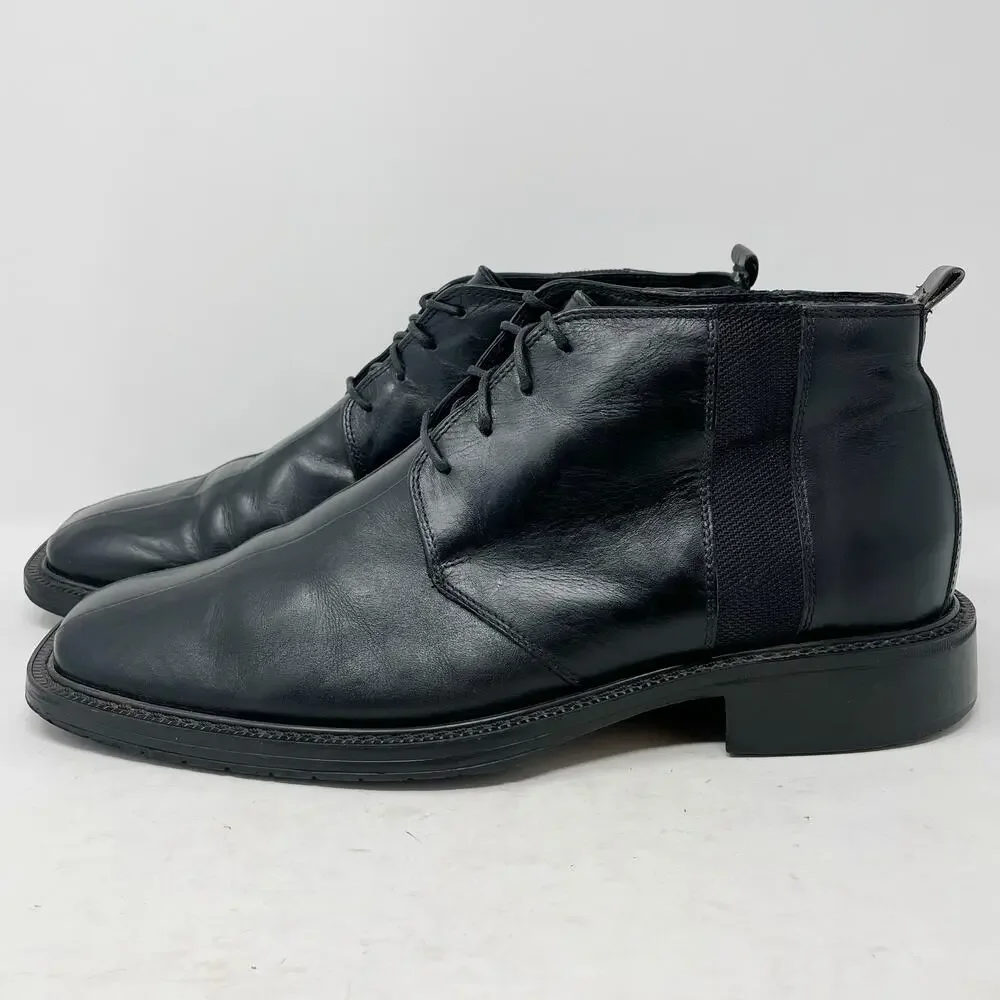 Venturini Black Leather Square Toe Lace Up Chelsea Boots Mens 9